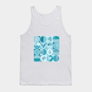 repeating geometry pattern, squares and circles, ornaments, teal color tones Tank Top